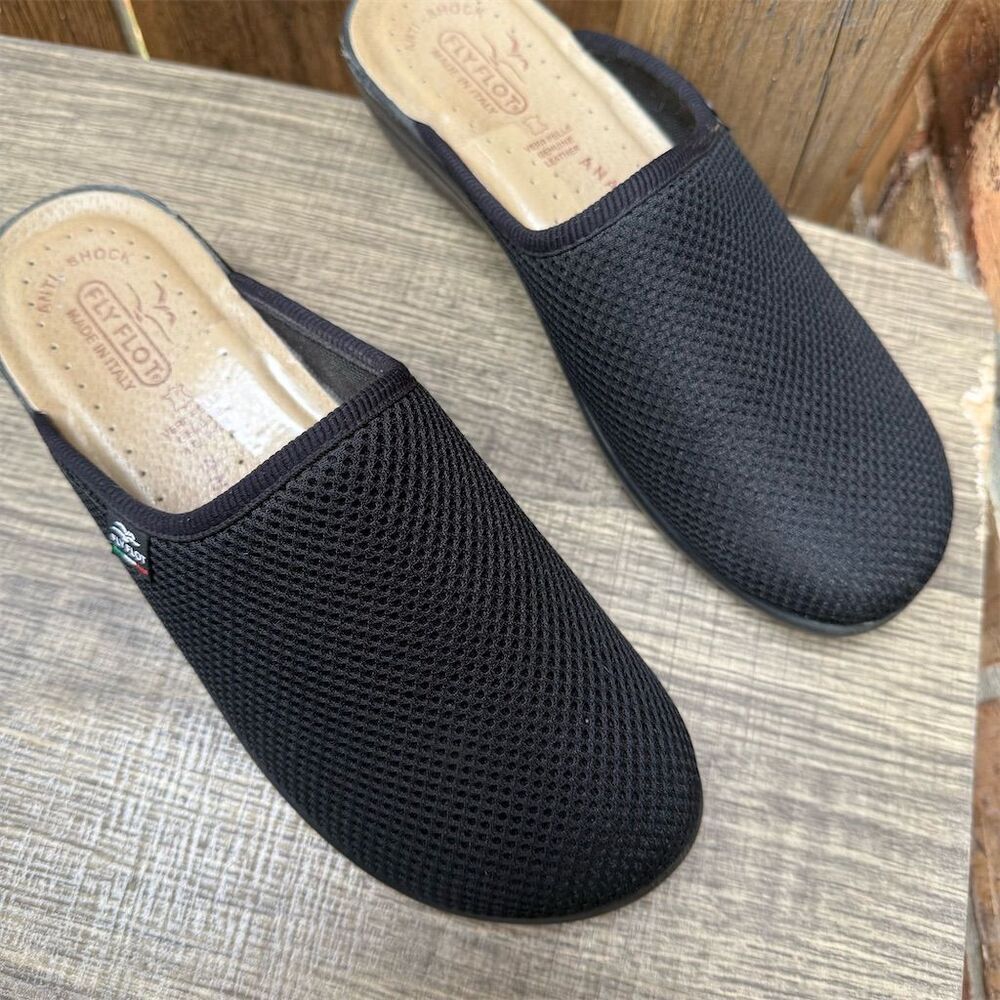 Fly Flot Italian Knit Women's Black Mesh Slip-On Mules Clogs Slipper Shoe Size 9 - Picture 7 of 11